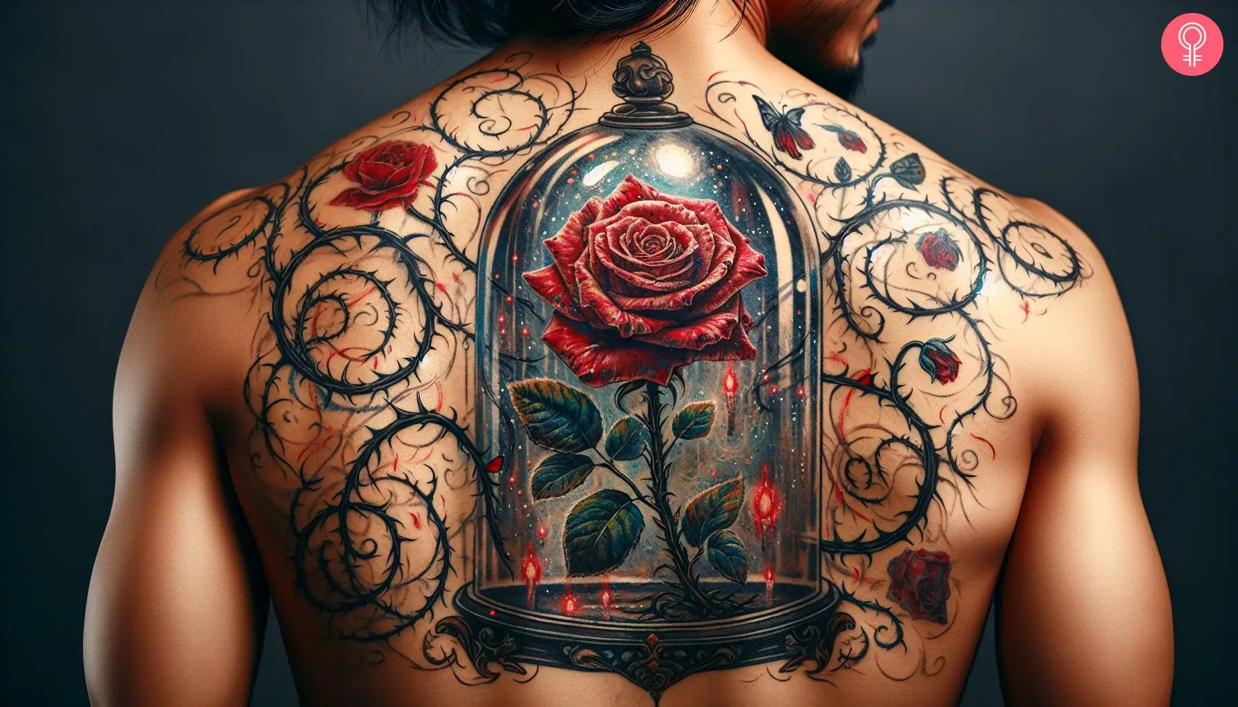 A realistic 'Beauty and the Beast' rose tattoo