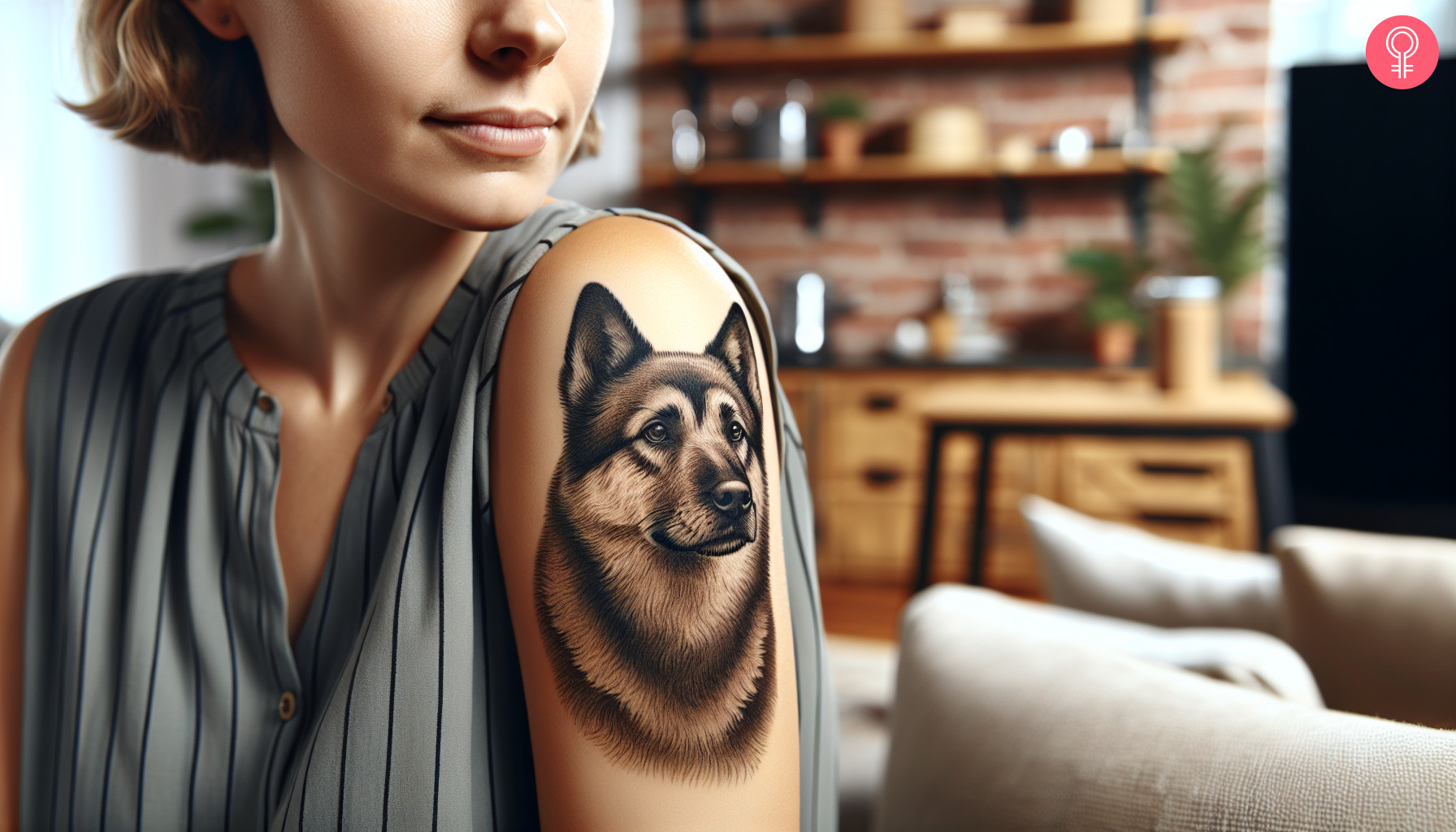 Realistic pet dog tattoo on the upper arm