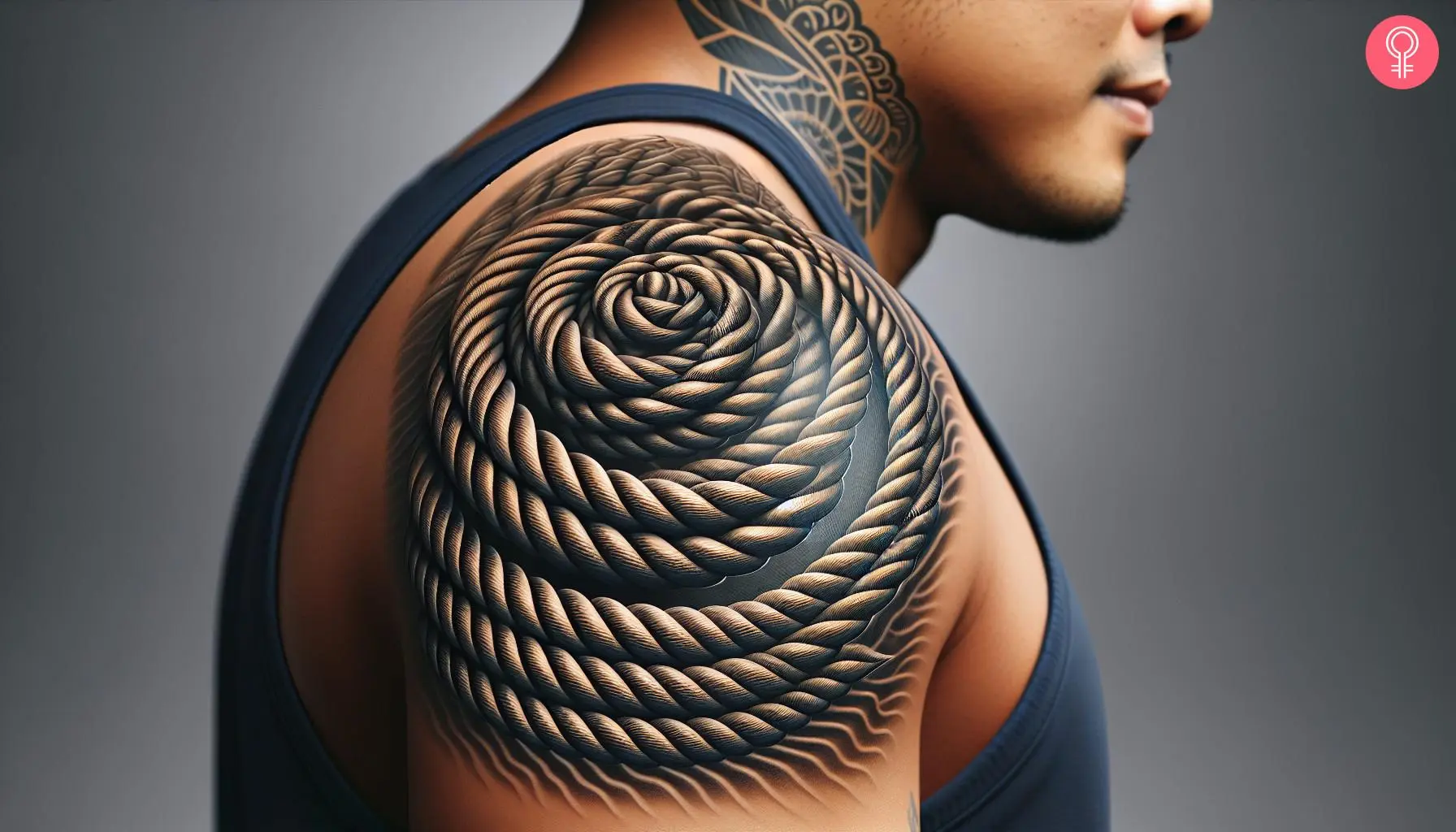 A realistic rope tattoo on a man’s upper arm