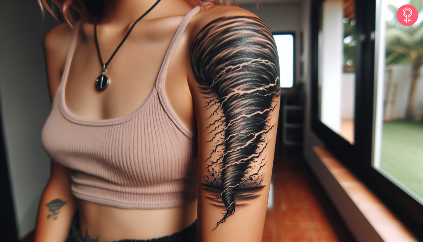 Realistic tornado tattoo on the upper arm