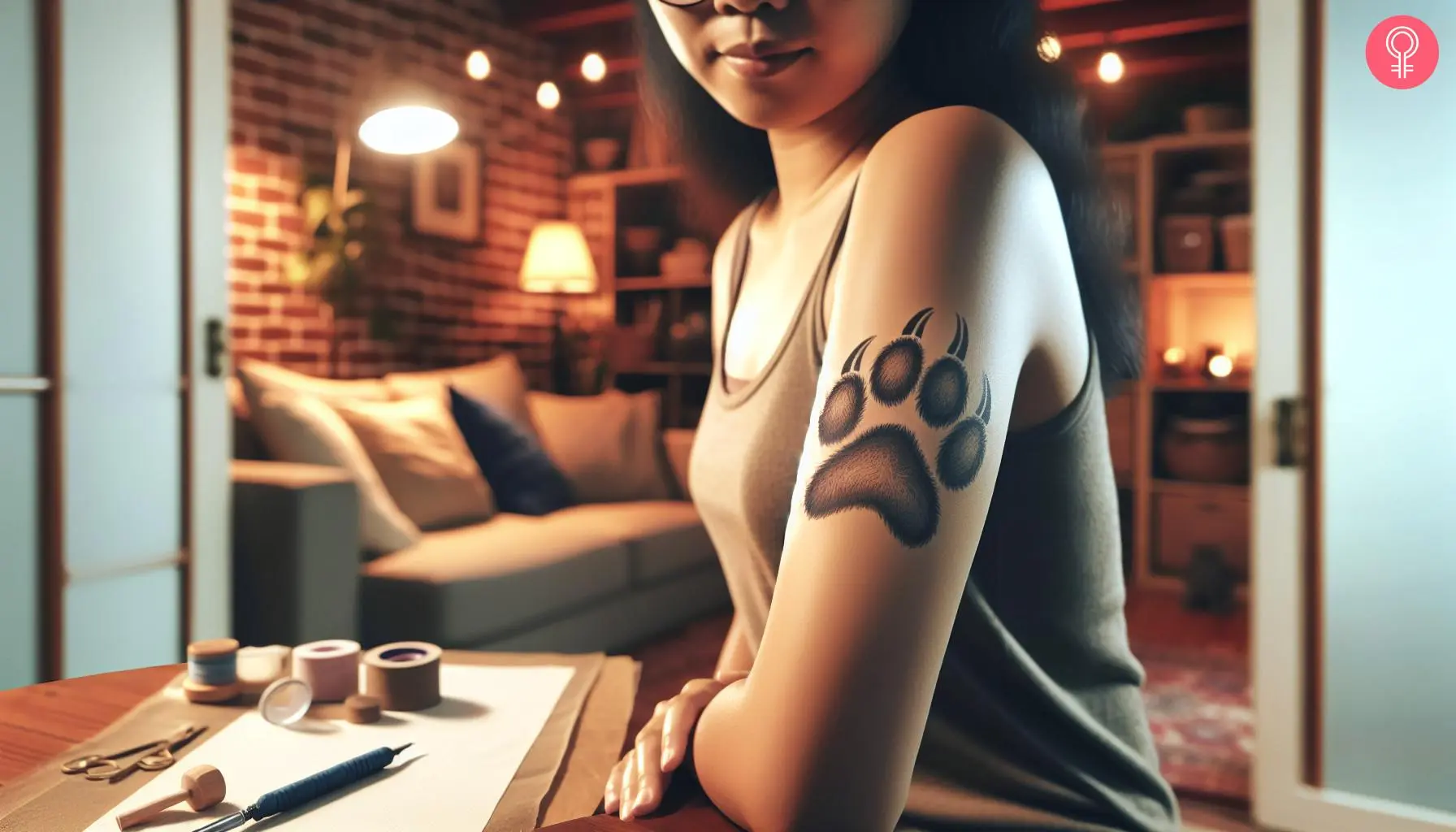 Realistic cat paw tattoo on the upper arm