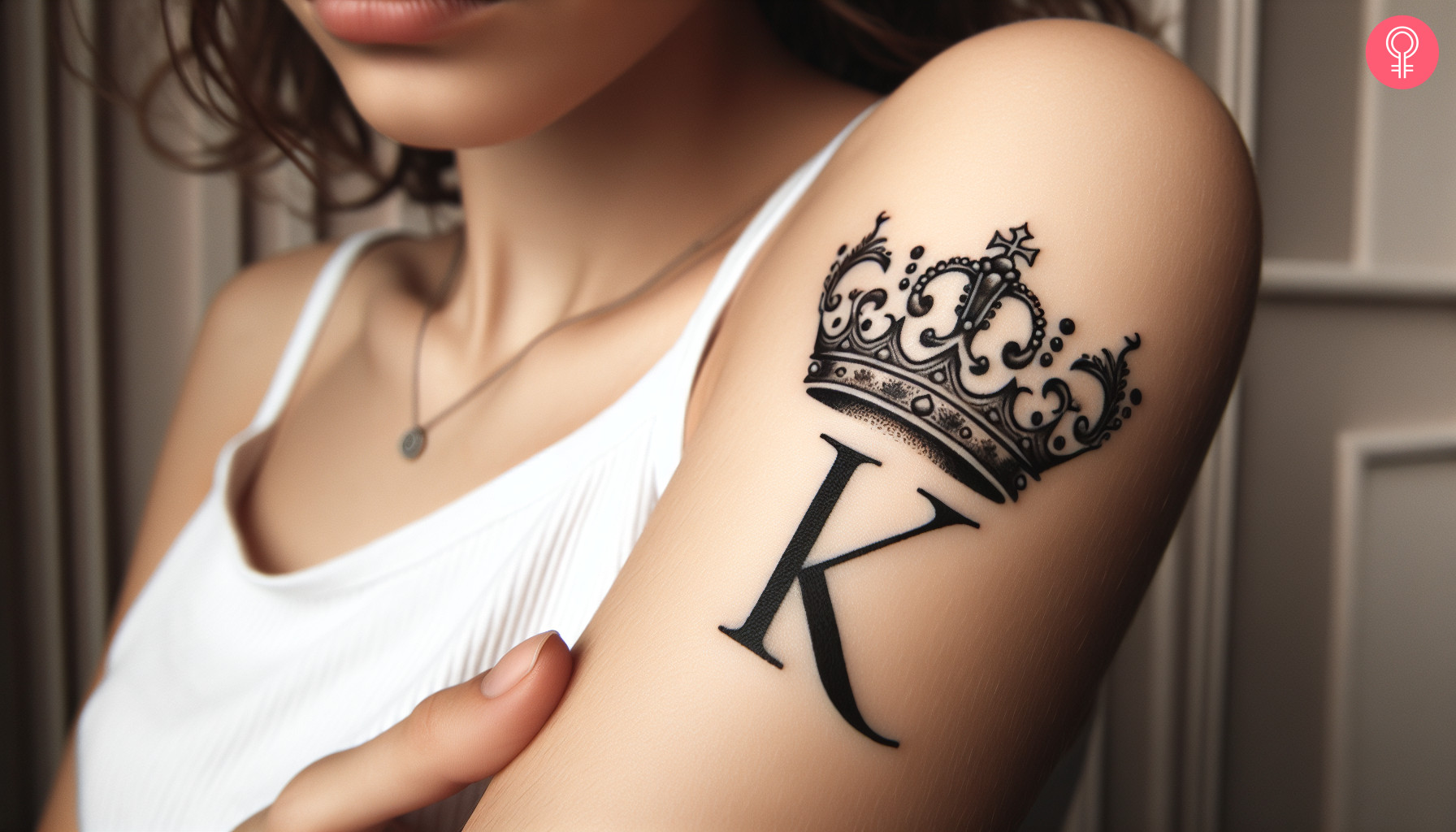 K-letter with a crown tattooed on the arm