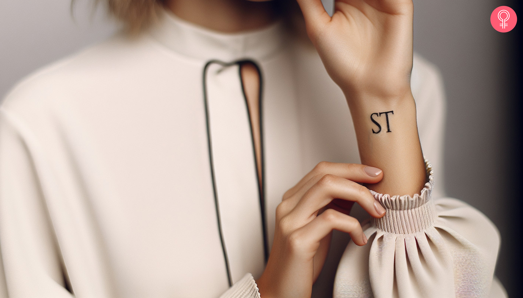 A S and T letter tattoo design on the upper arm