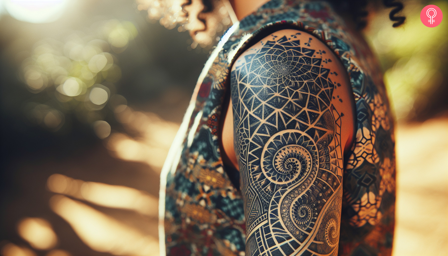 Sacred geometric fractal tattoo on a woman’s arm
