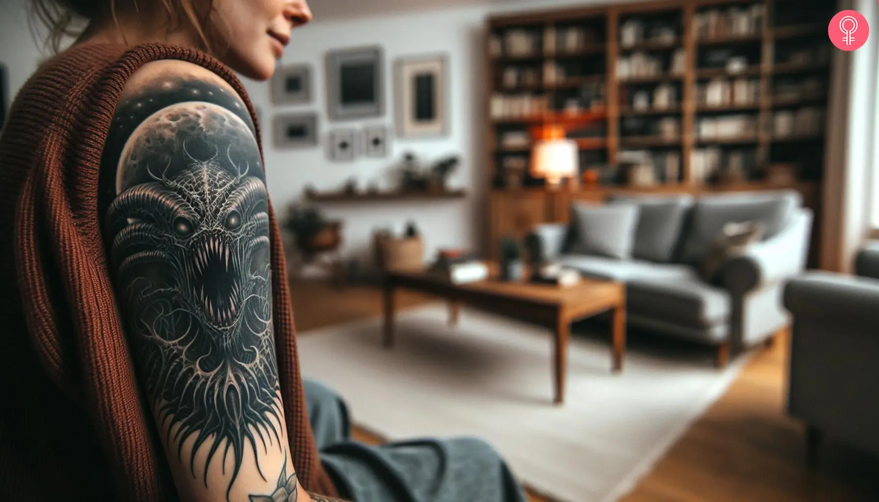 Scary dark tattoo on the upper arm