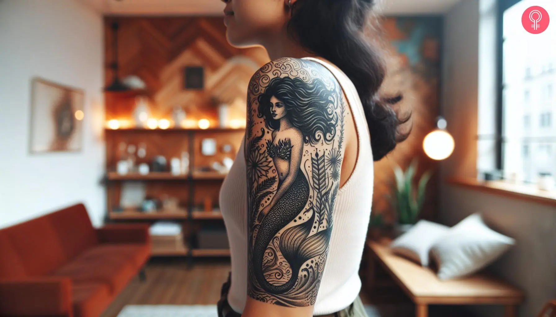 Sea siren tattoo on the upper arm