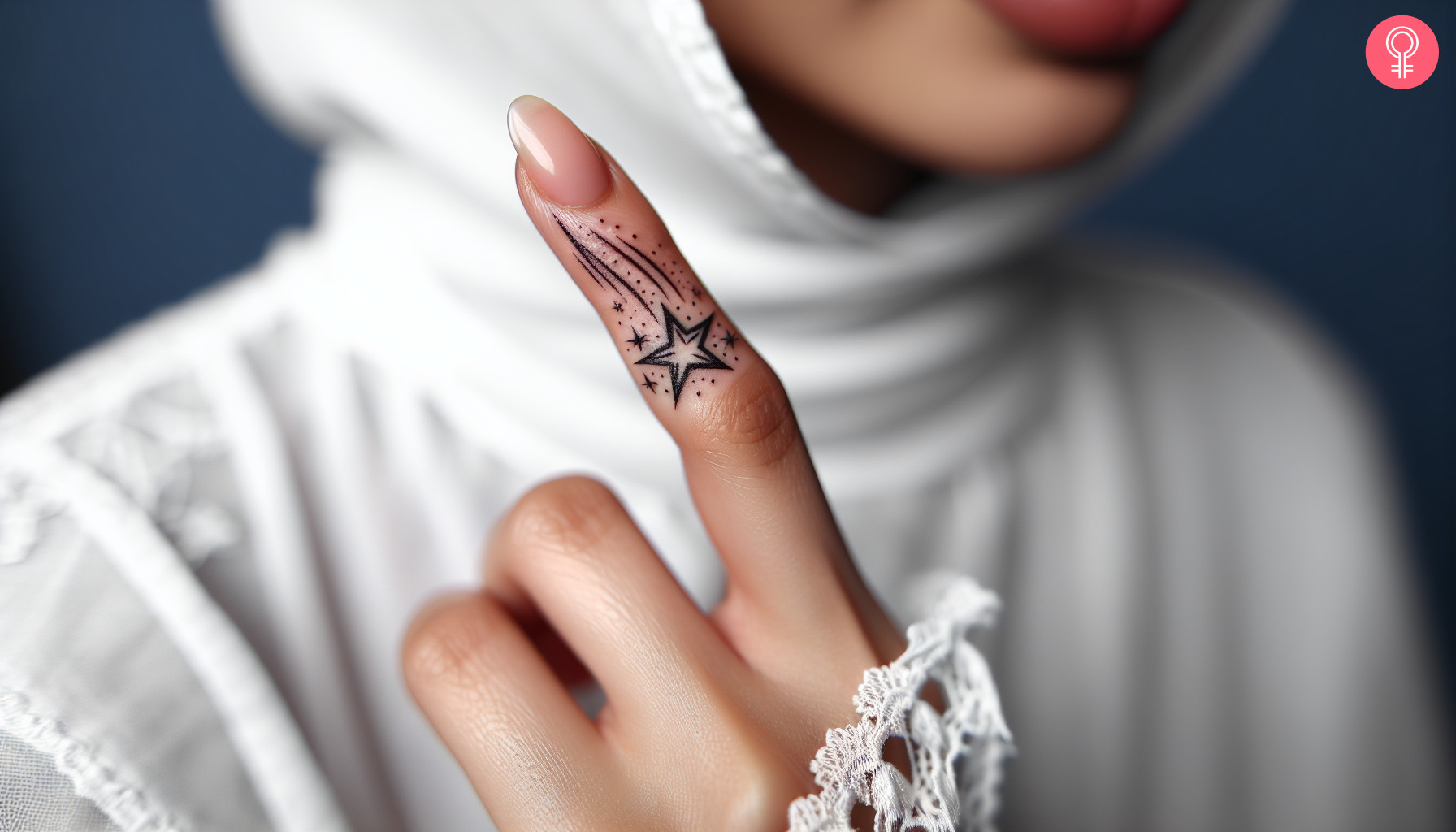 Woman with a shooting star finger tattoo