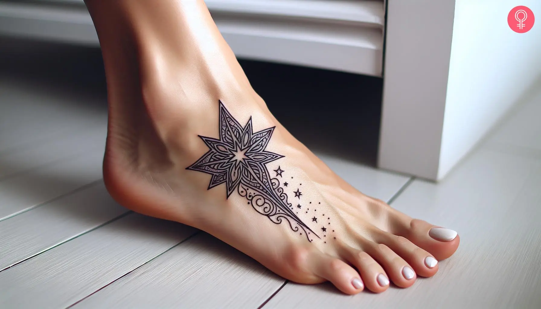 Woman with a shooting star foot tattoo