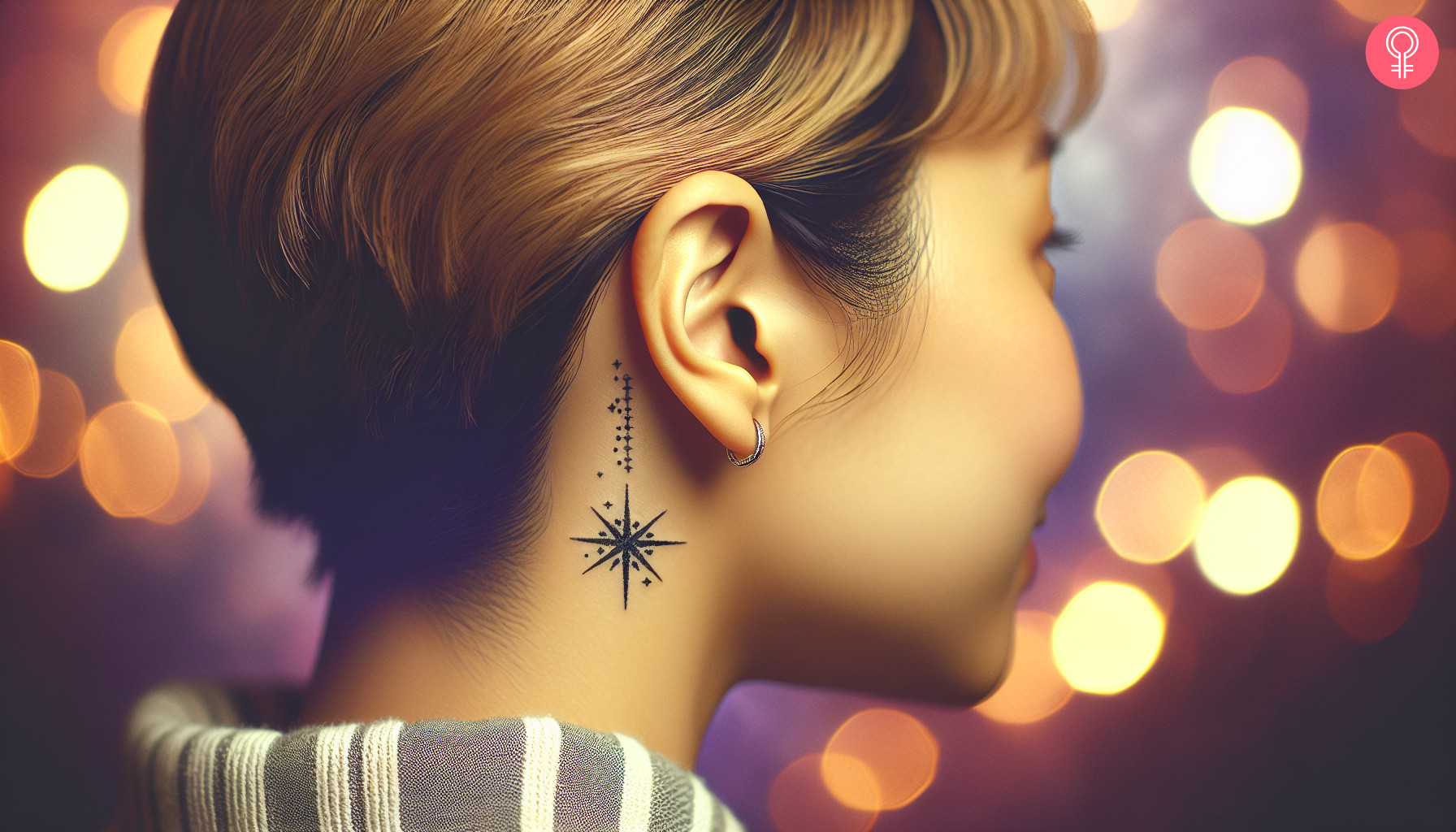 Woman with a shooting star tattoo behind her ear