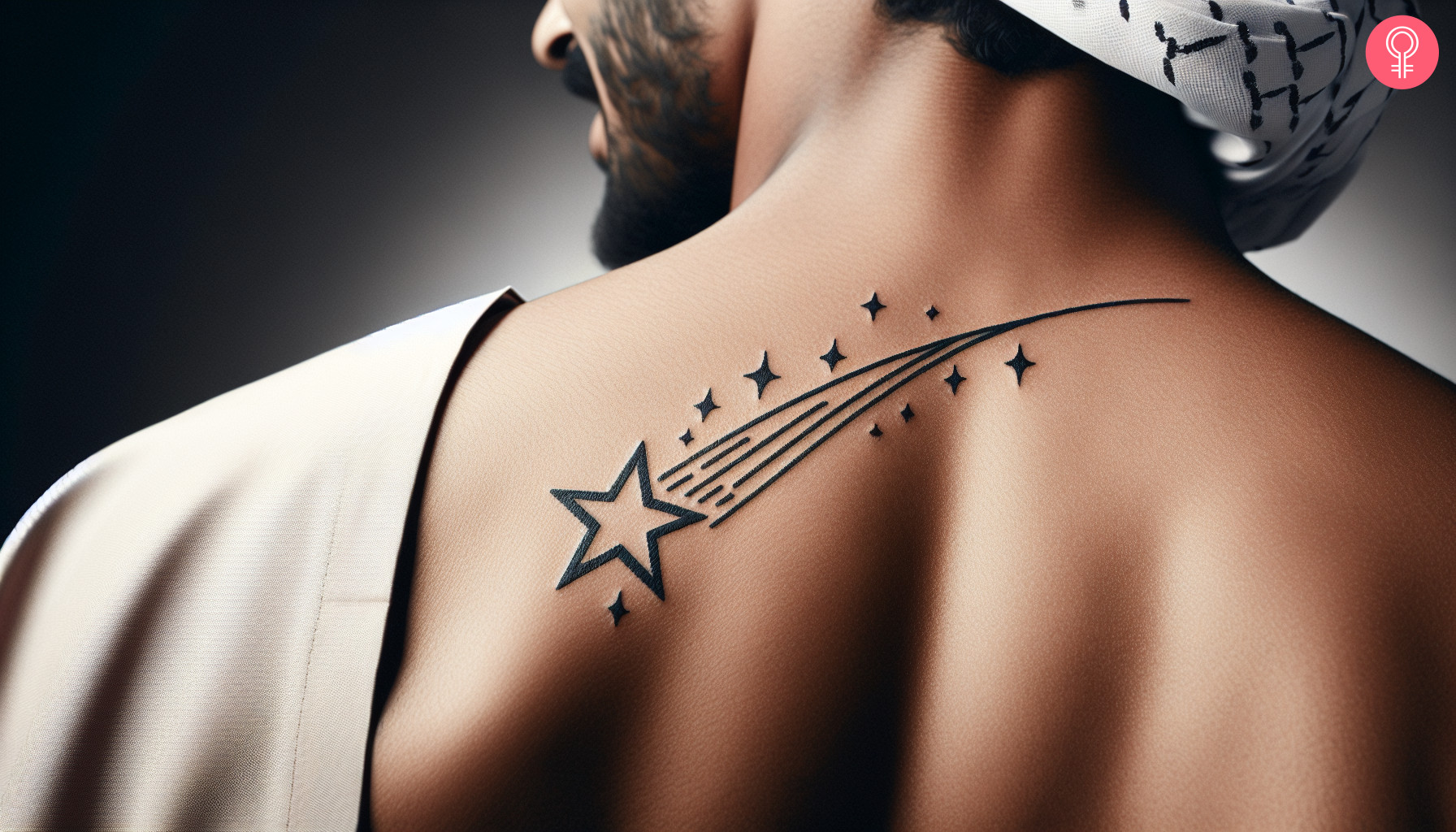 Man with a shooting star tattoo on his upper back