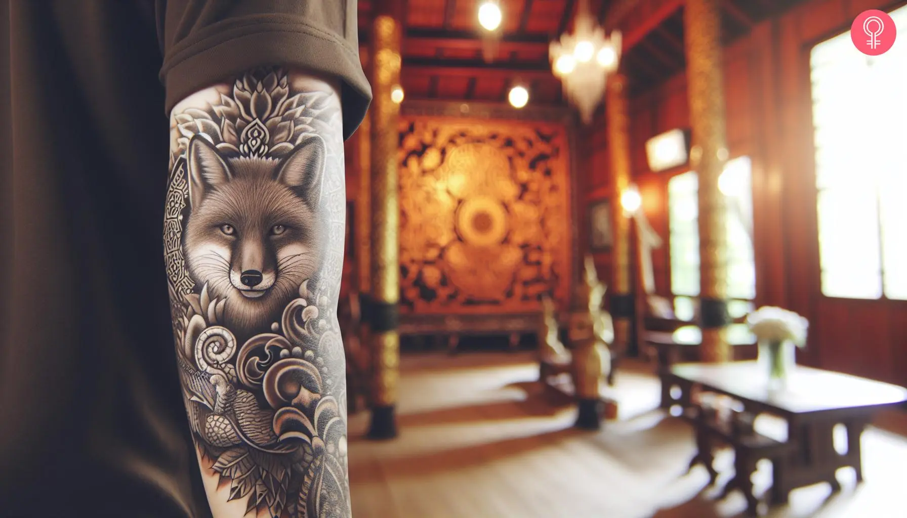 Silver fox tattoo on the arm of a man