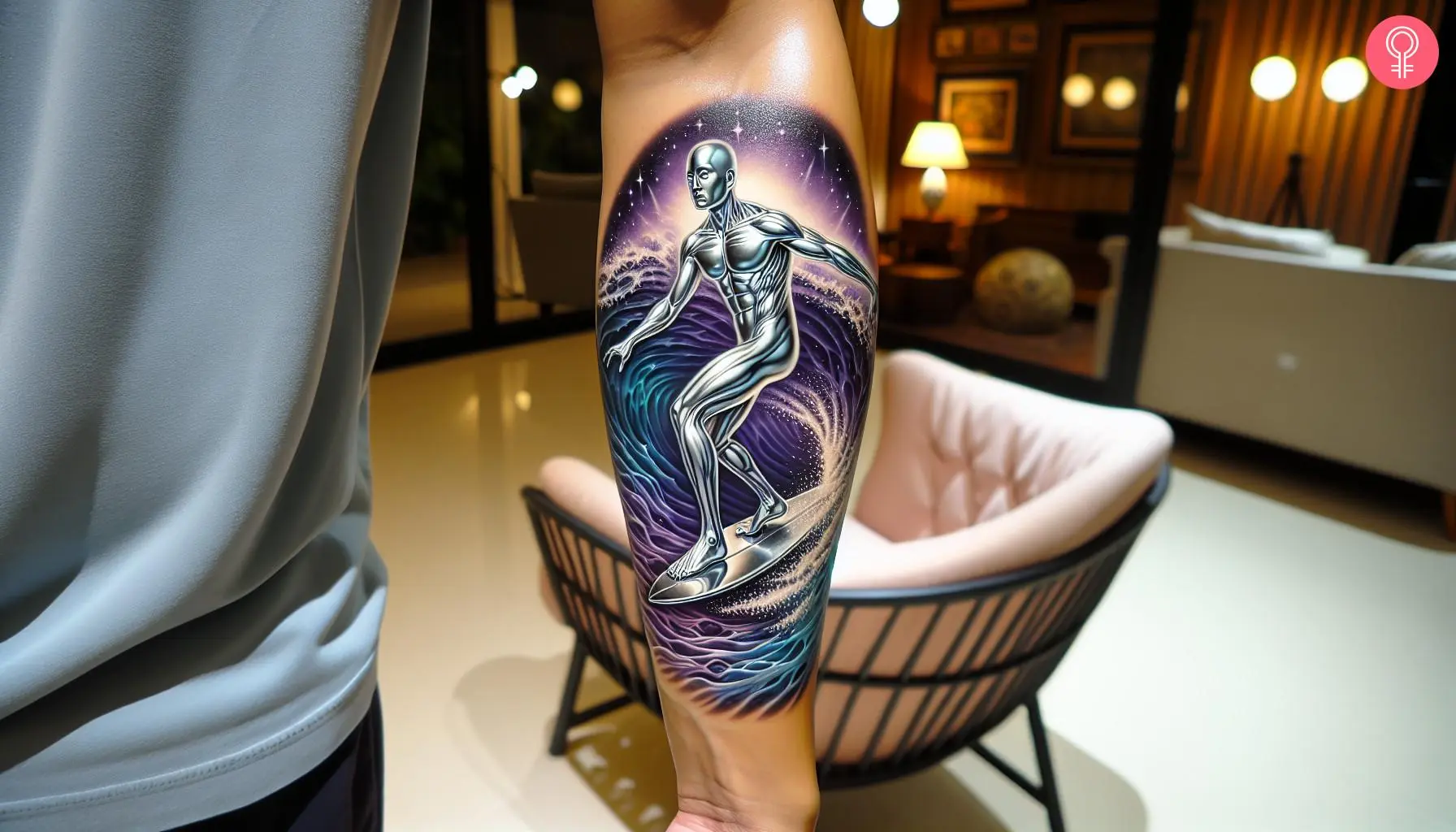 Silver surfer tattoo on the forearm of a man