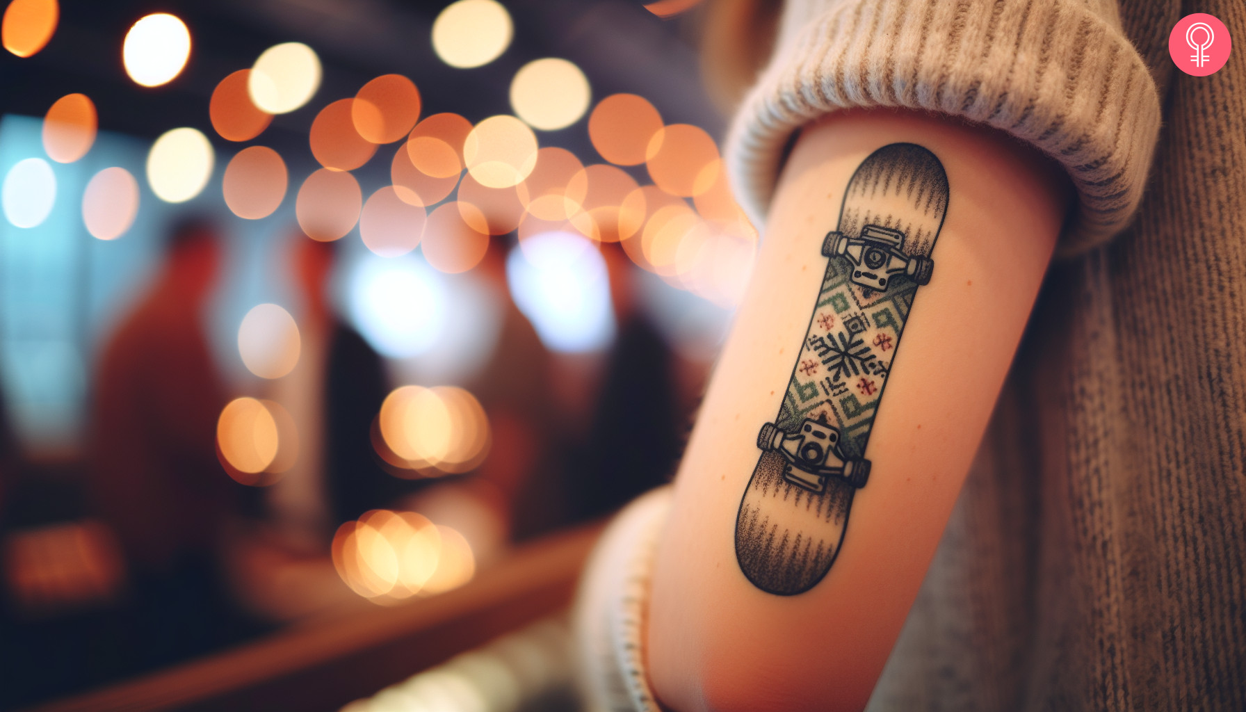 Simple snowboard tattoo on the arm of a woman