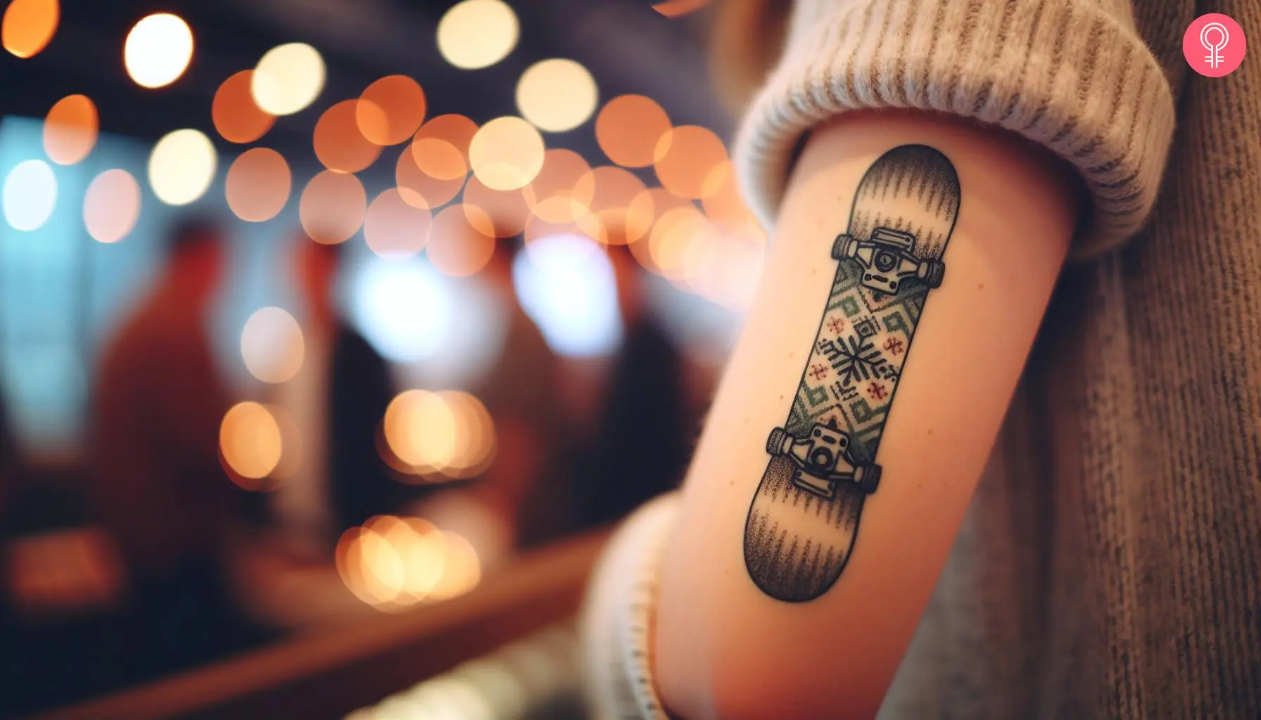 Simple snowboard tattoo on the arm of a woman