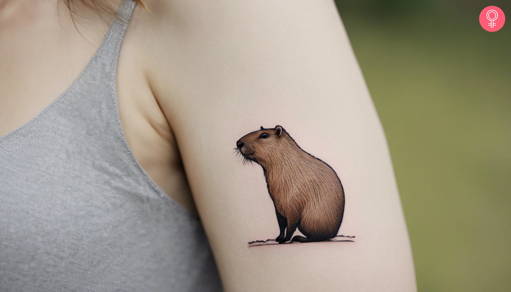 Simple capybara tattoo on a woman’s upper arm