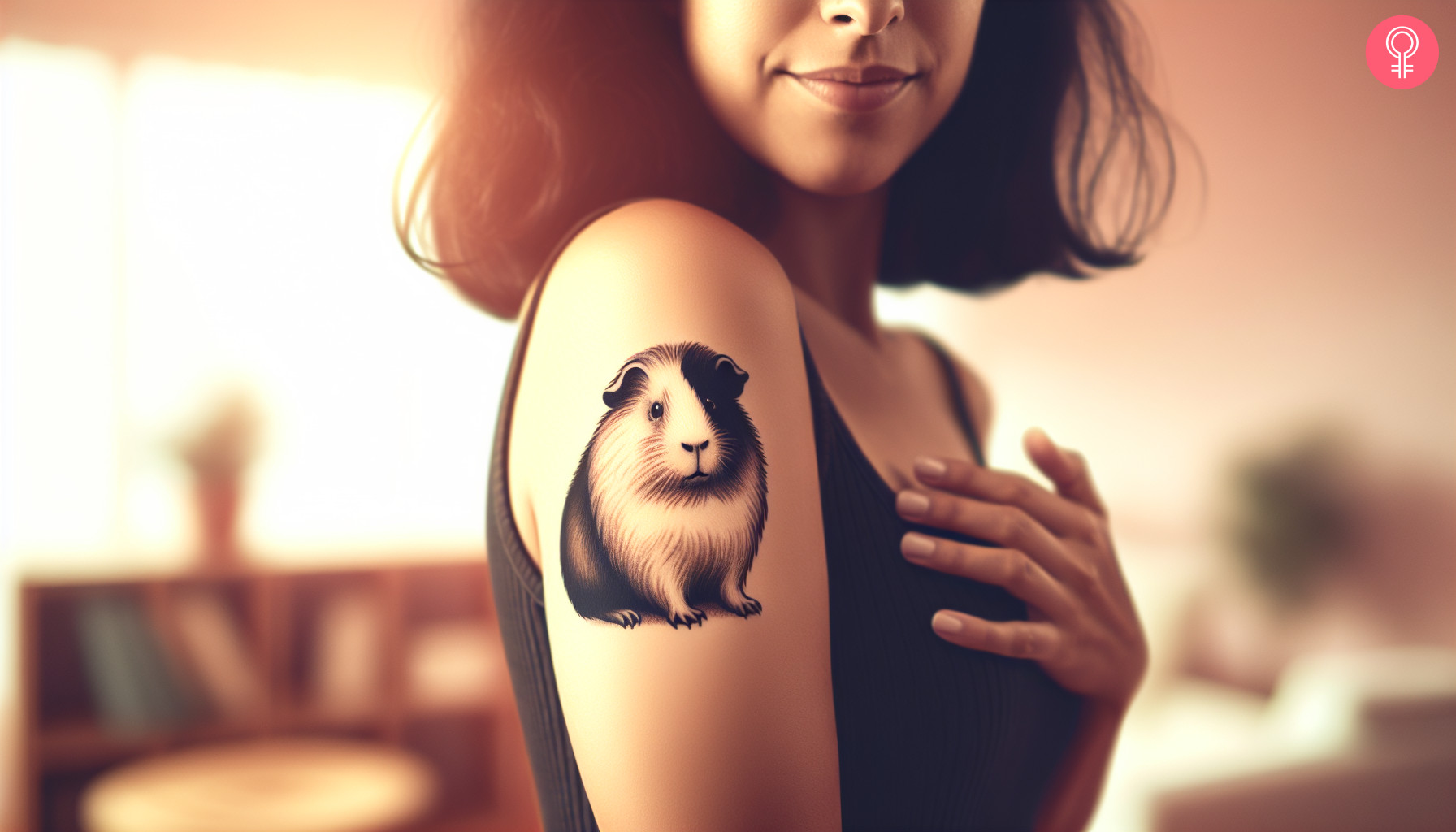 Simple guinea pig tattoo on the upper arm of a woman