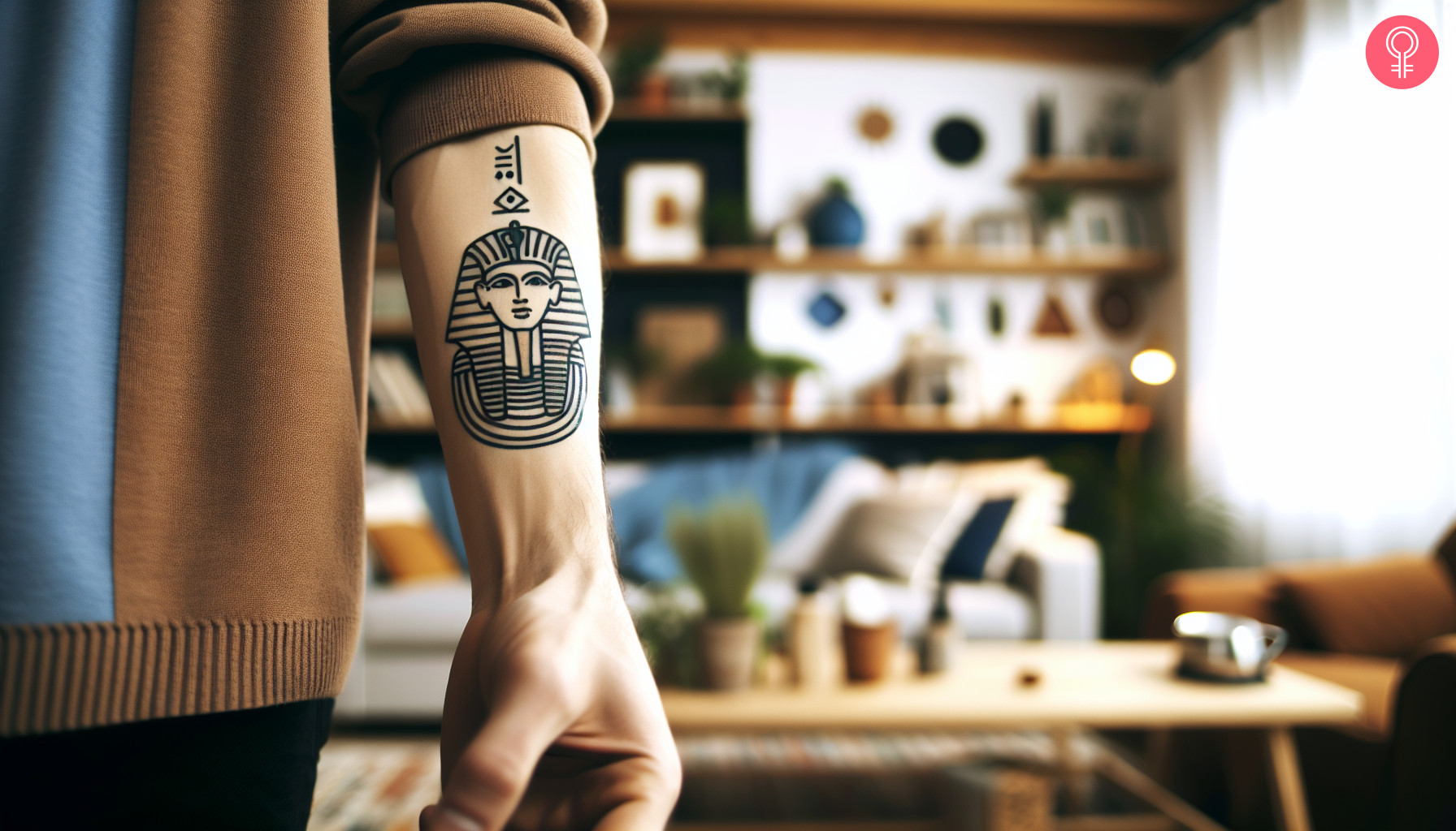 Simple pharaoh tattoo on the forearm of a woman