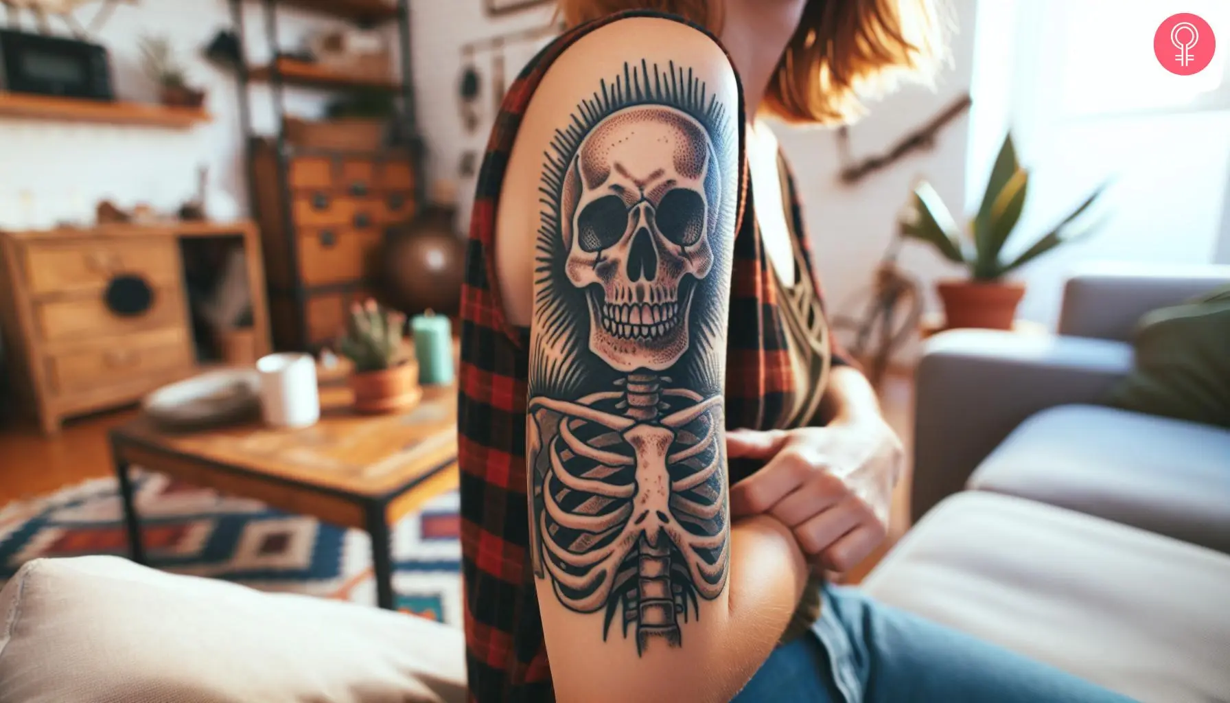 Skeleton tattoo on the upper arm