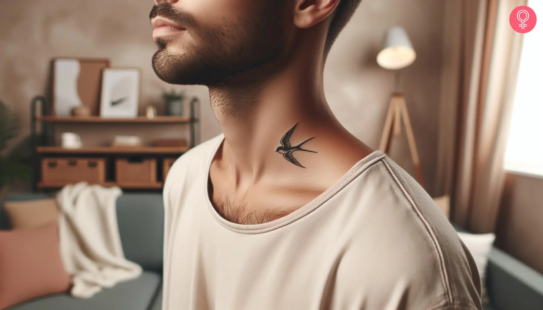 Small bird tattoo on the neck