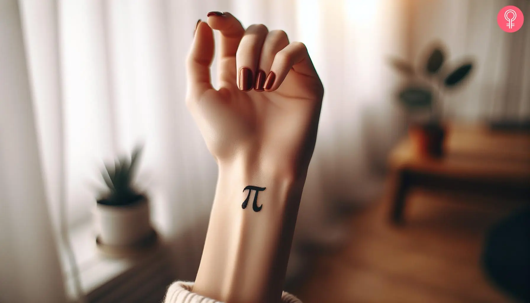 Small pi tattoo on the wrist of a woman