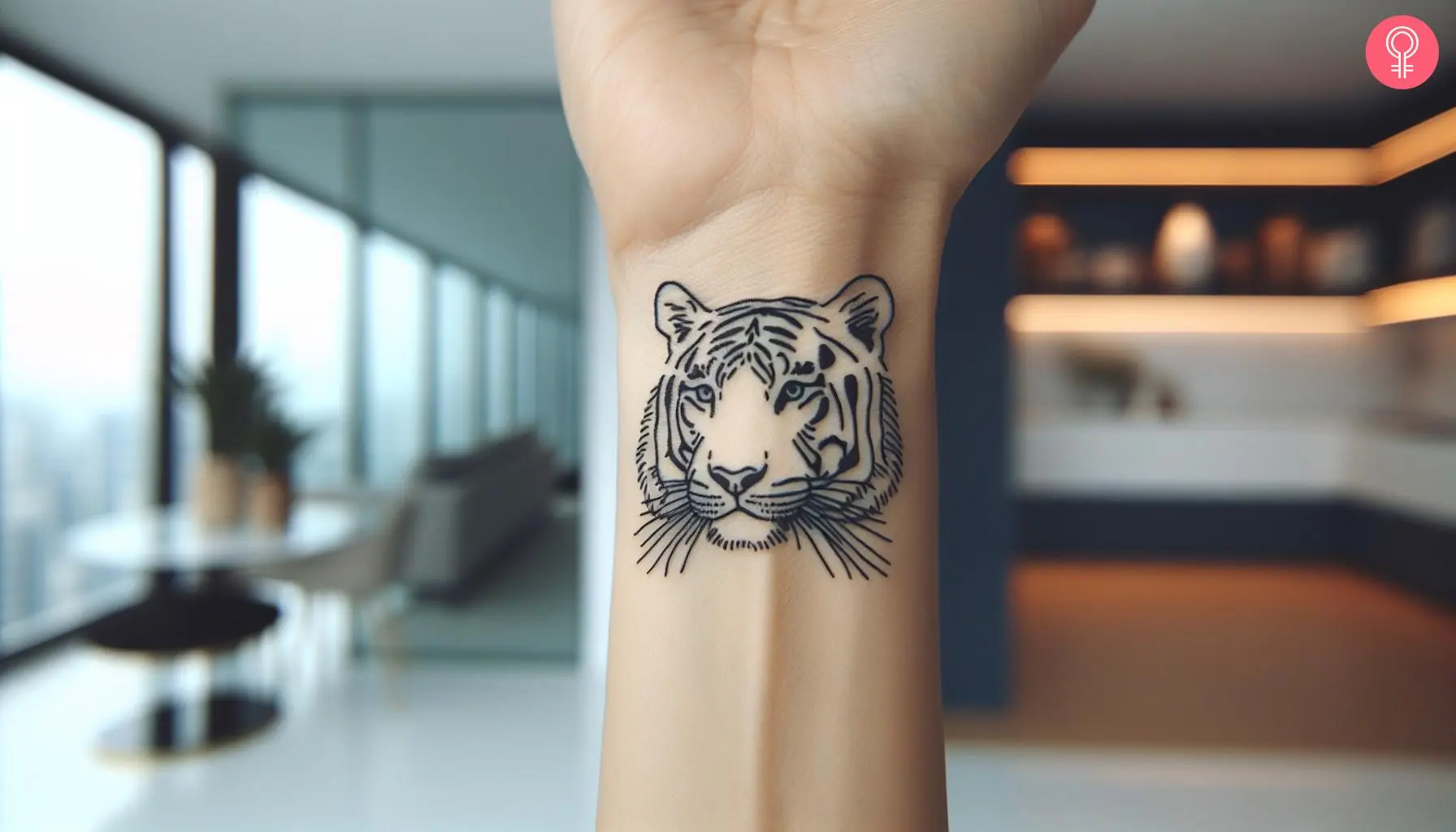 A small white tiger tattoo on the wrist