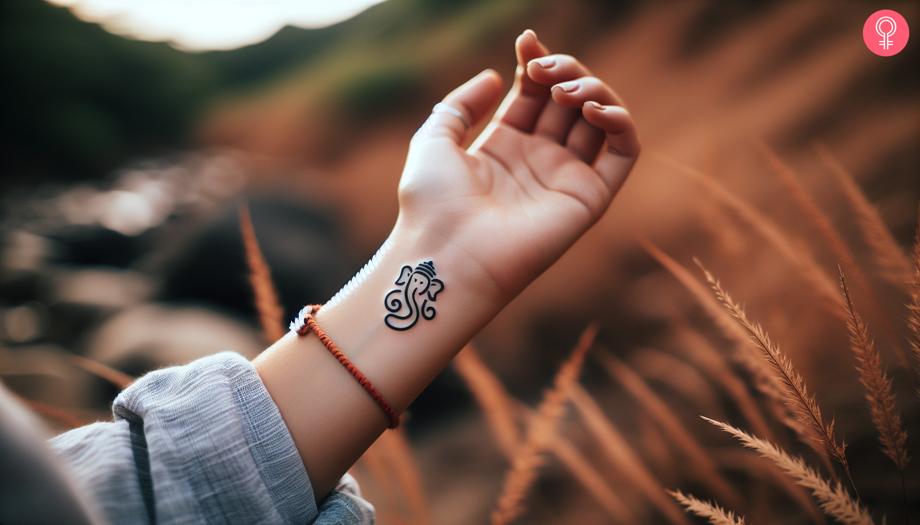 Small ganesh tattoo on the wrist of a woman