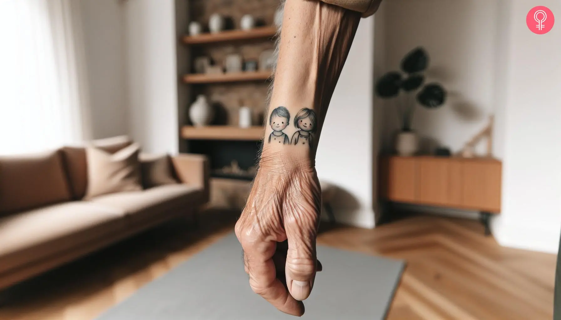 Small grandchildren tattoo on a man’s wrist