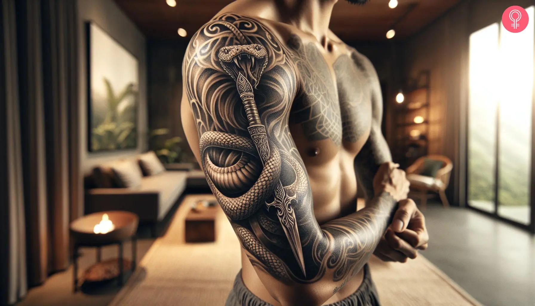 Snake and blade tattoo on the sleeve of a man