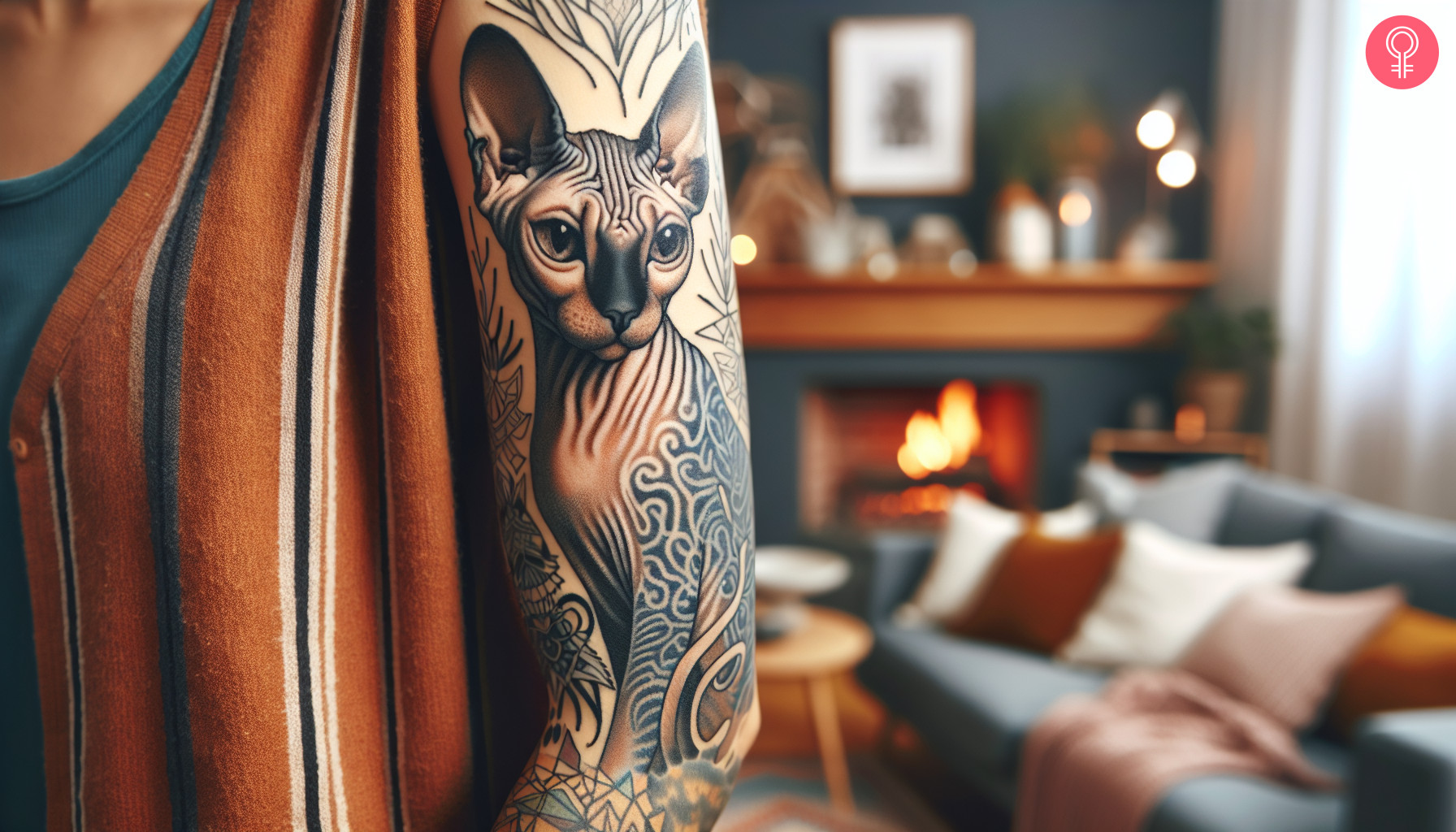 Sphynx cat tattoo on the sleeve