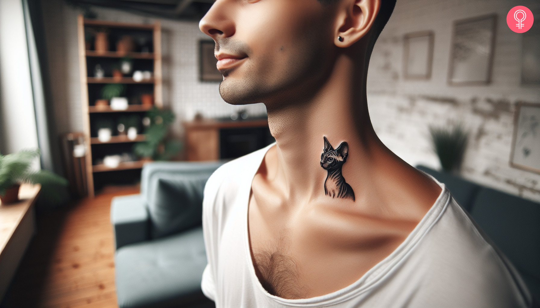 Sphynx cat tattoo on the neck