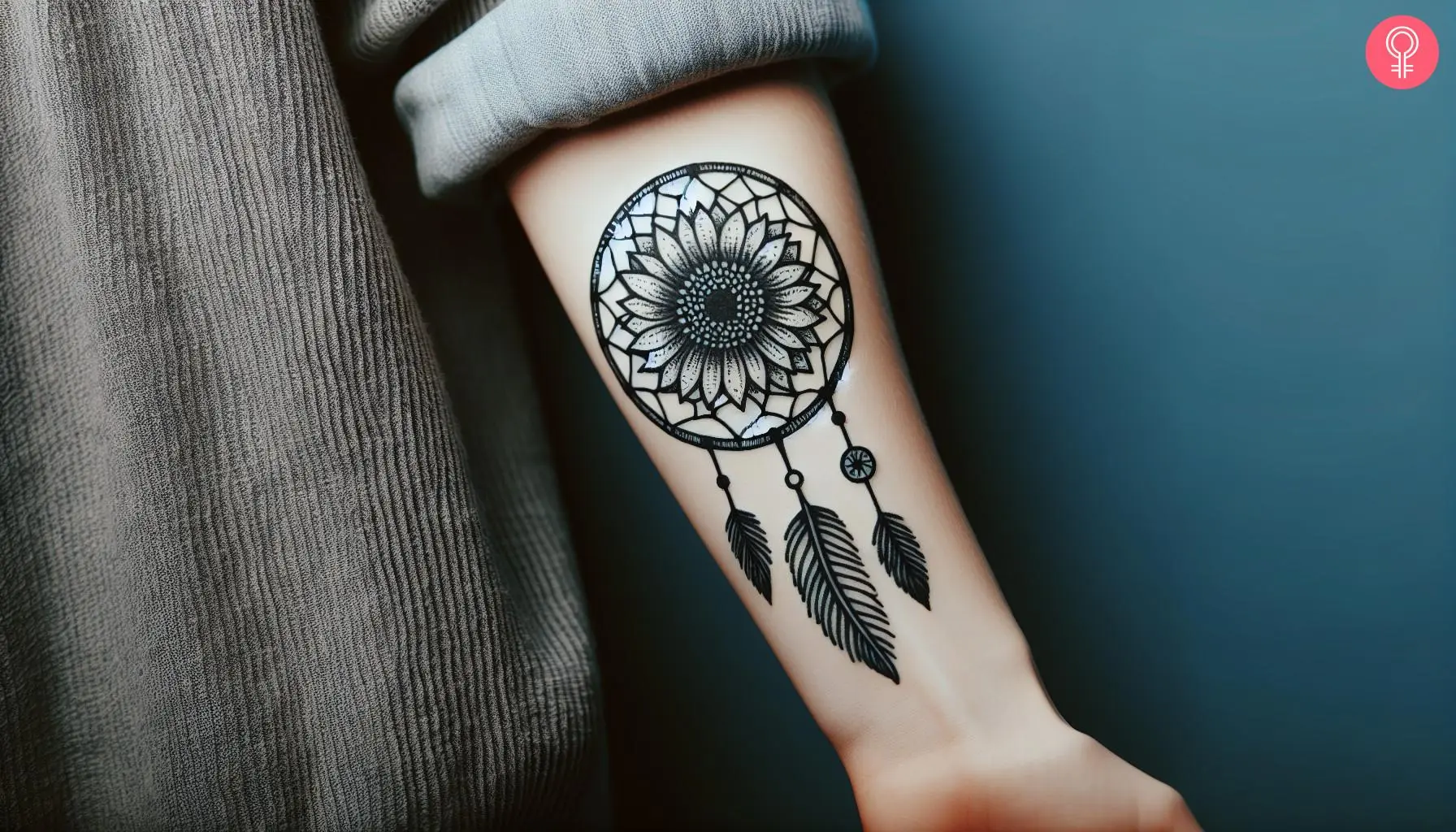 Sunflower dreamcatcher tattoo on the forearm