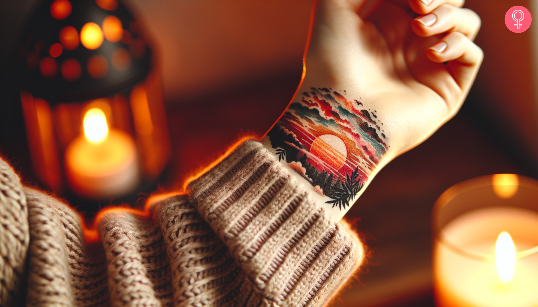 Sunset tattoo on a woman's wrist