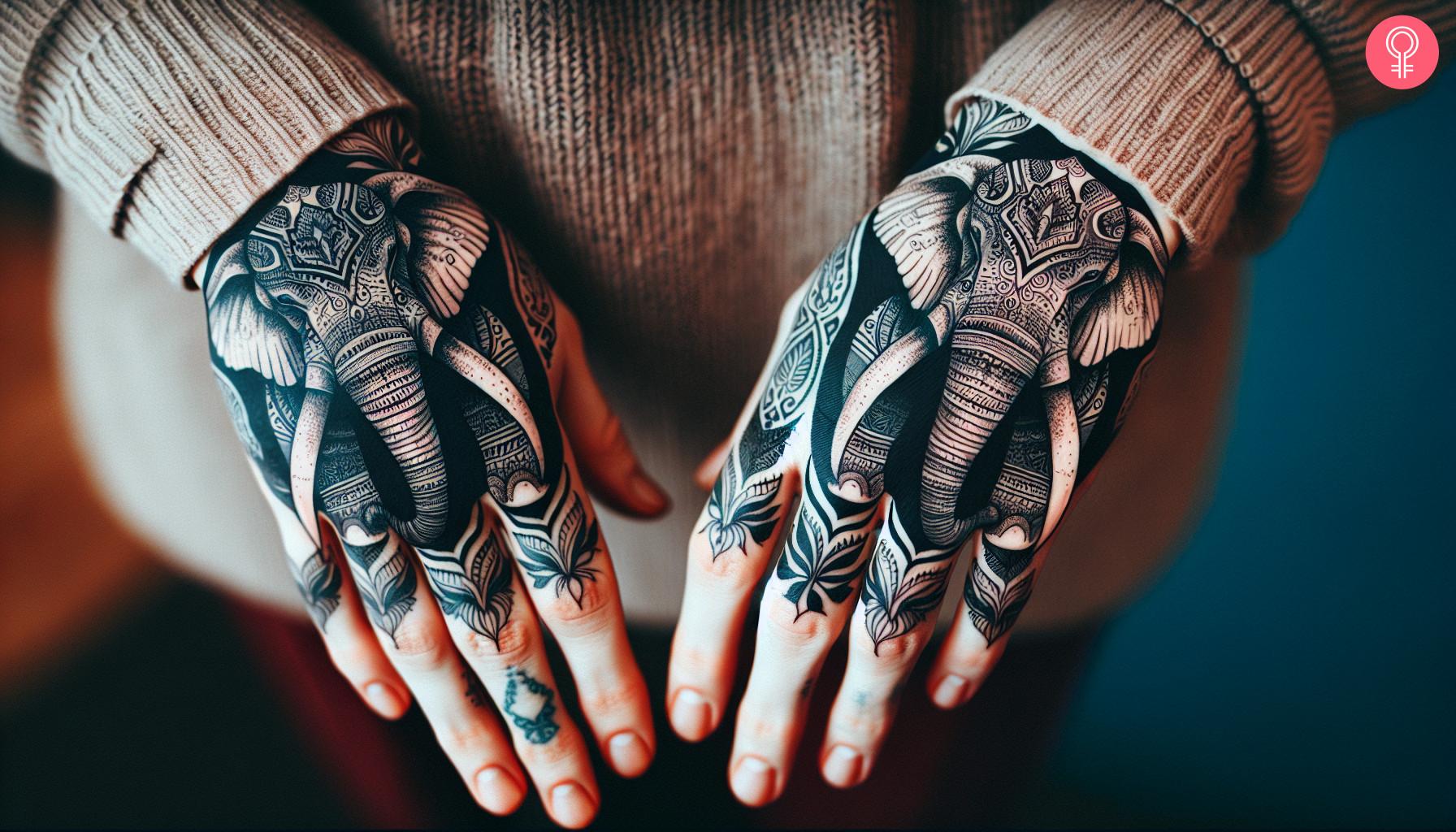 Symmetrical elephant hand tattoo