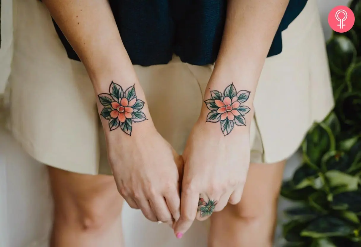 Symmetrical tattoo on the forearm of a female