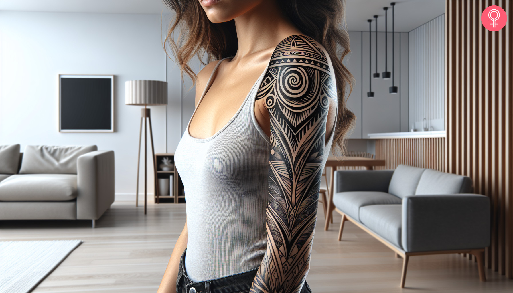 Taino sleeve tattoo on a woman