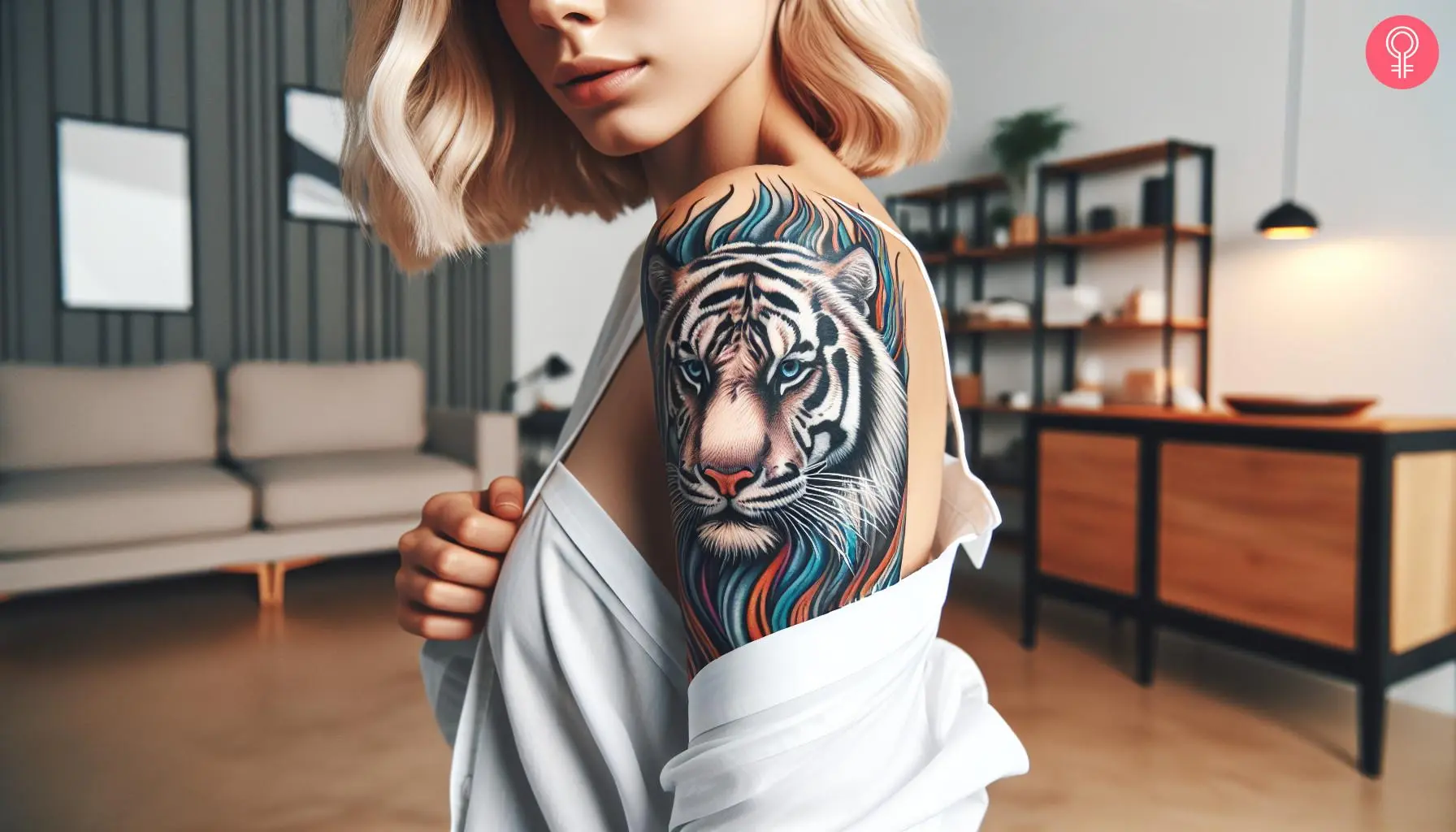 Tattoo of a white tiger with blue eyes on the arm