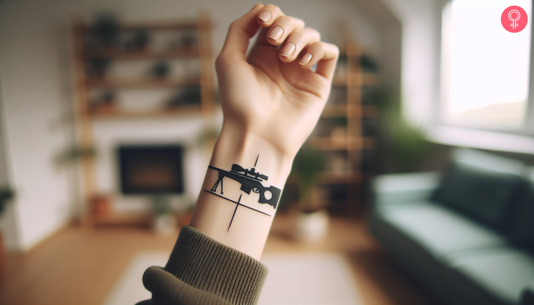 Sniper symbol tattoo on the wrist of a woman