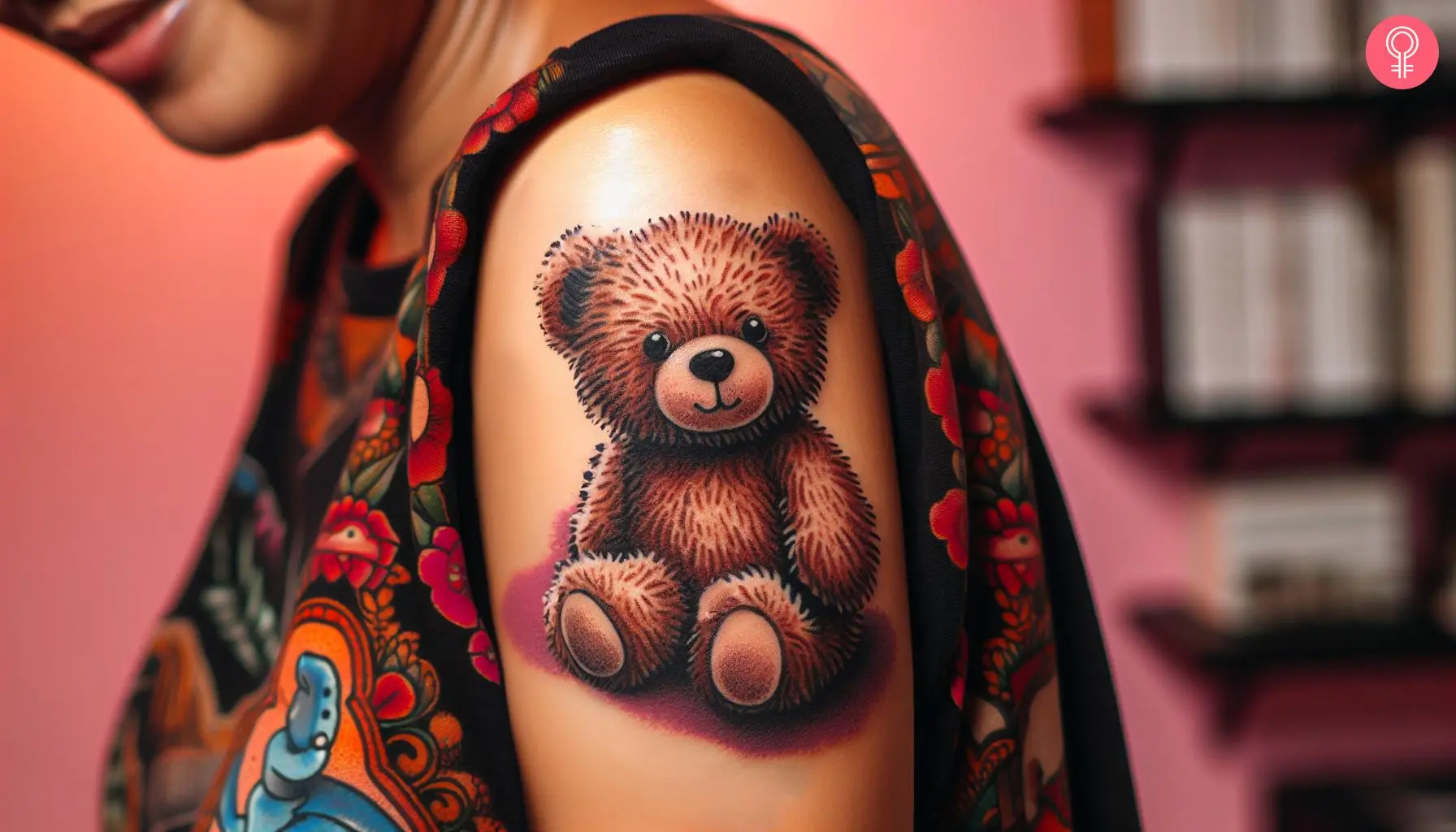 Teddy bear tattoo on the upper arm