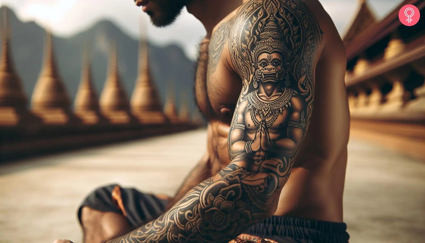 Man with thai hanuman tattoo on his outer arm