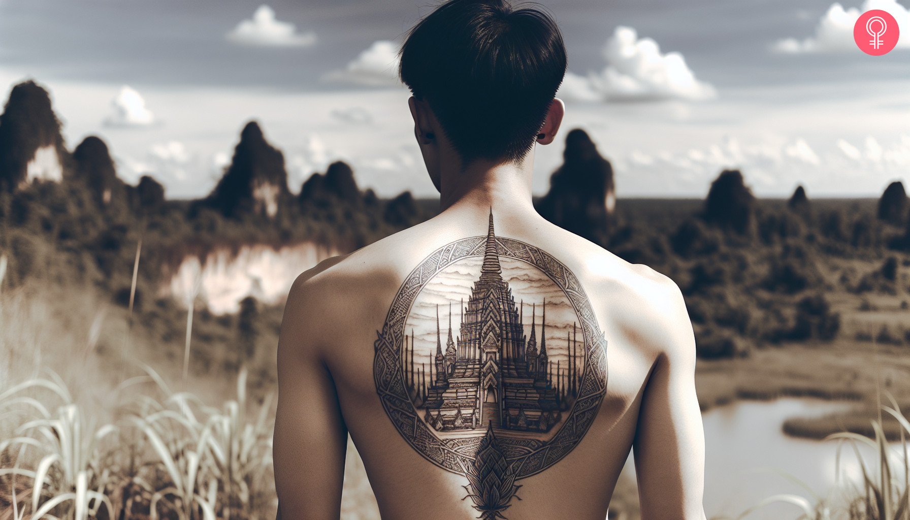 Thai temple tattoo on a man’s upper back