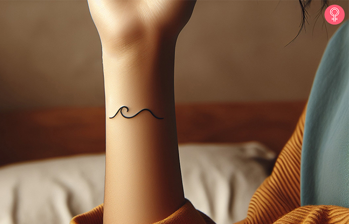 Thin line wave tattoo on the forearm