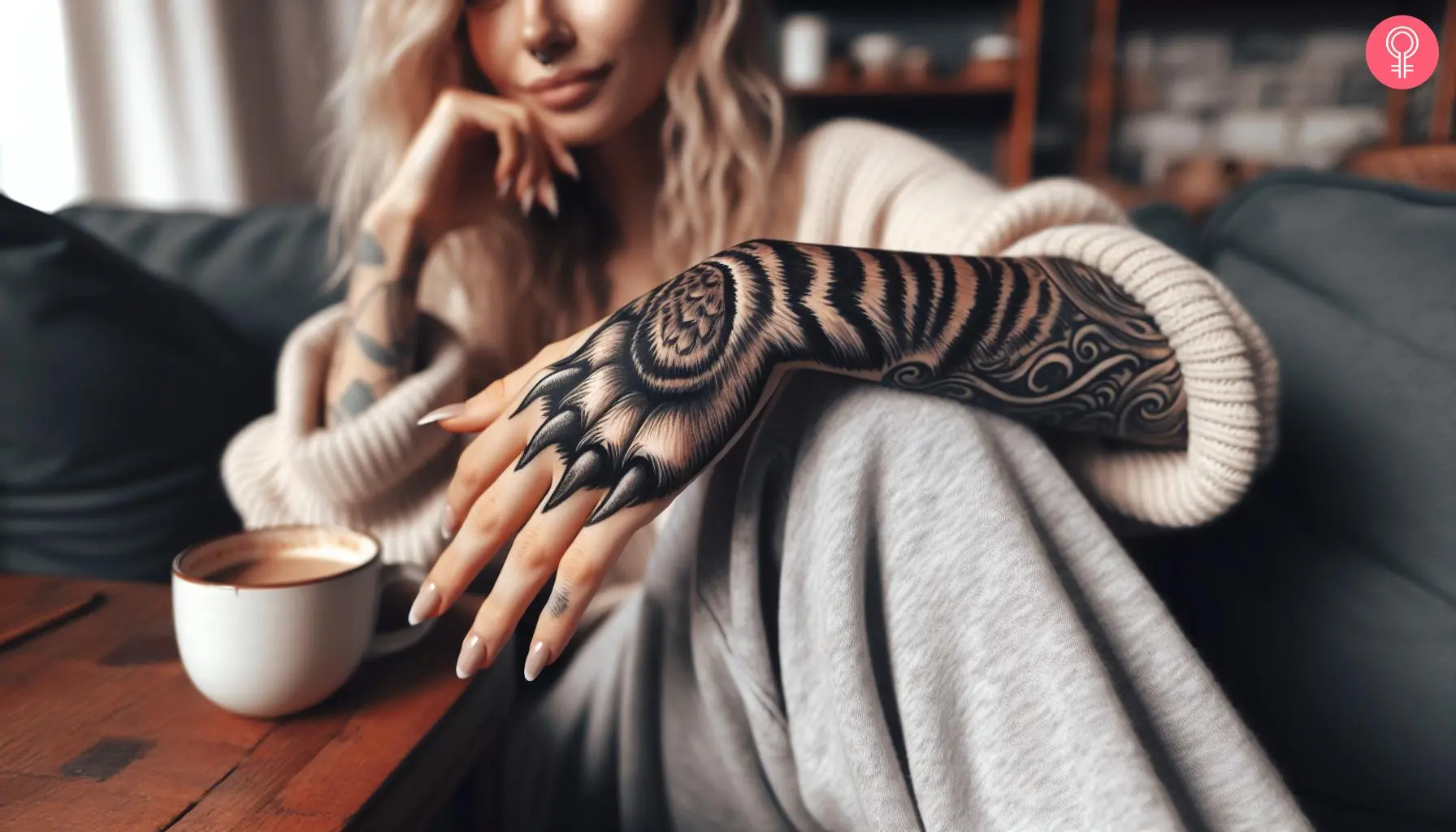 Tiger claw tattoo on woman’s hand