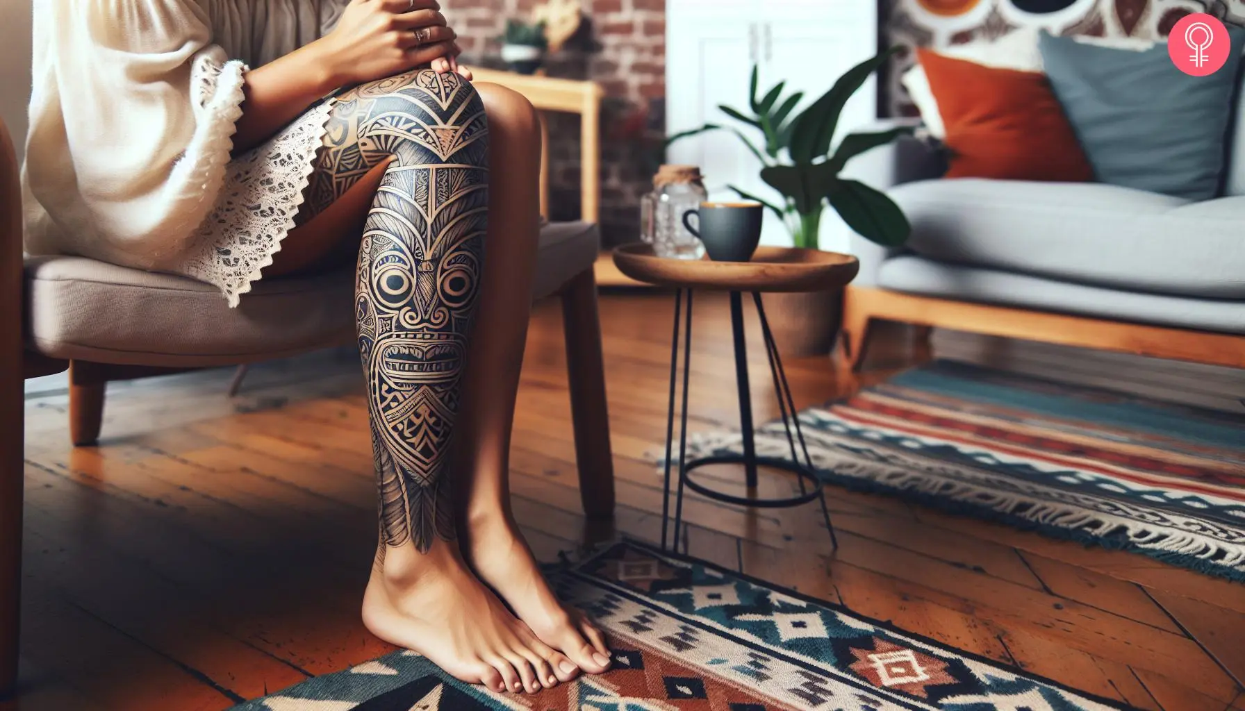 Tiki tattoo on the leg