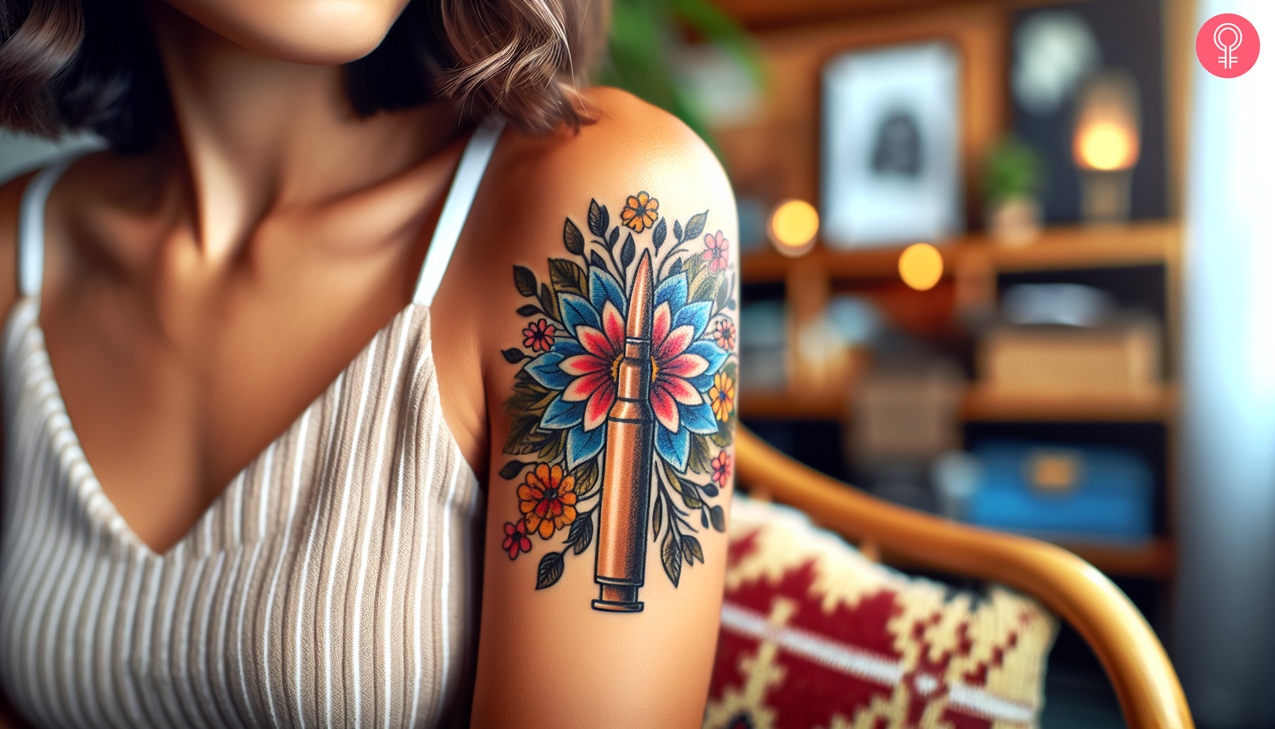 Traditional bullet tattoo on the upper arm