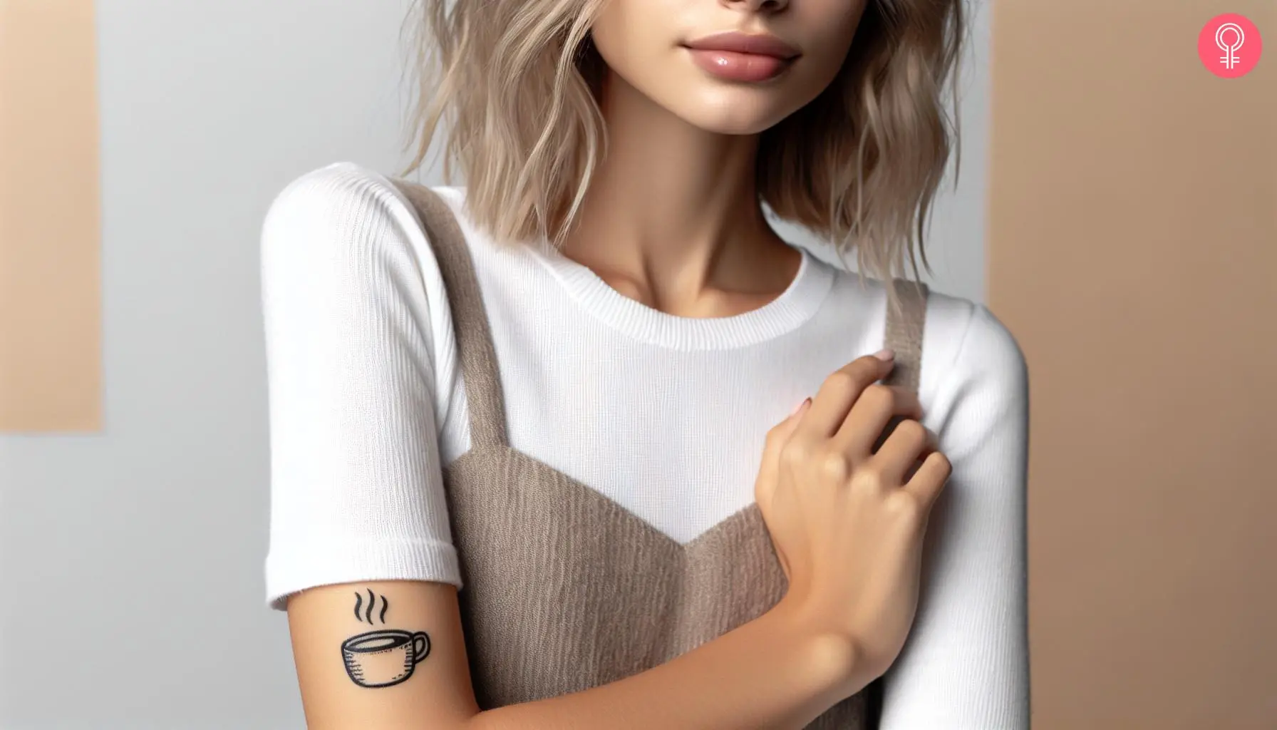 A simple coffee tattoo on a woman’s arm