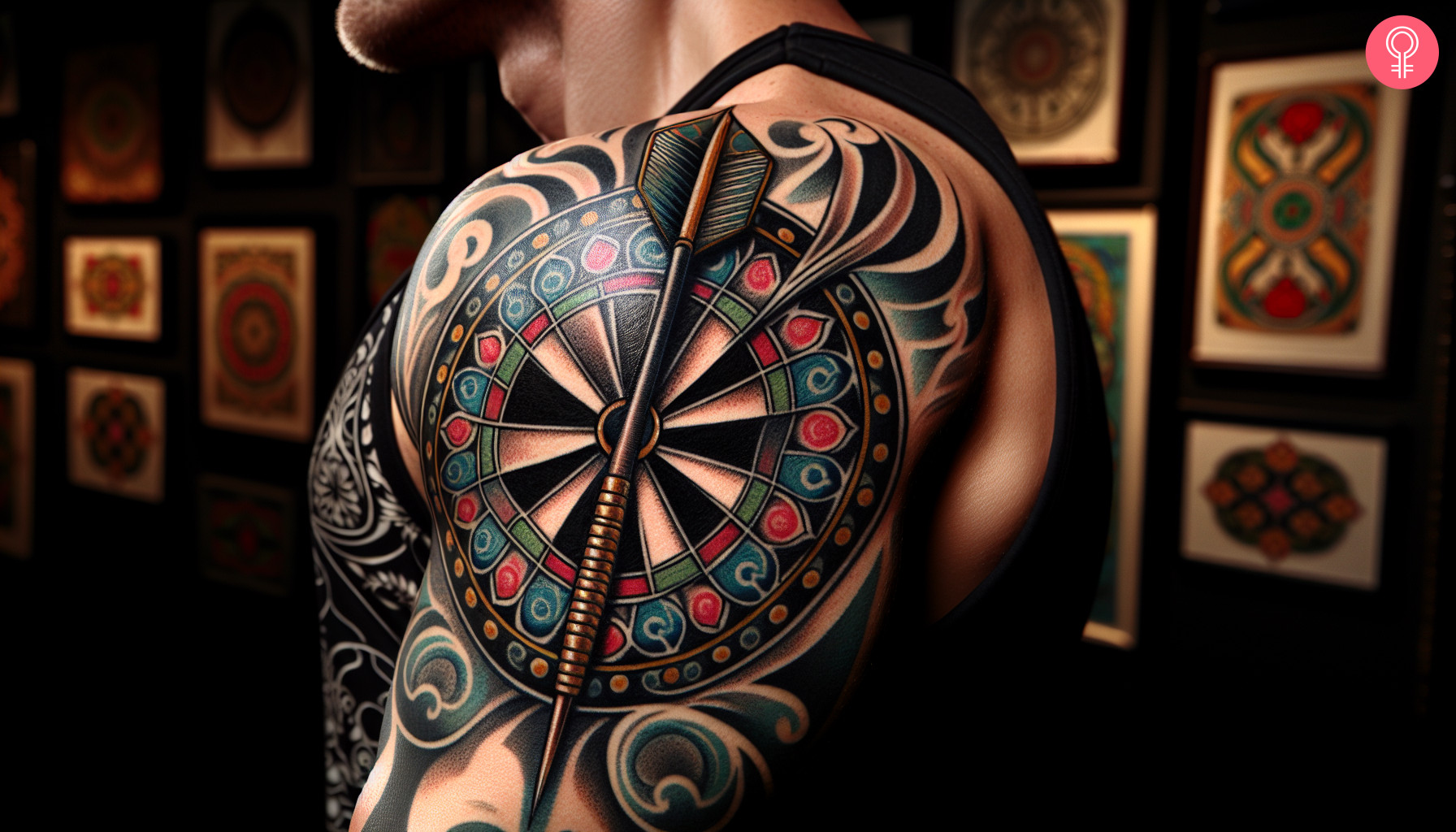 Woman with a traditional dart tattoo on the upper arm