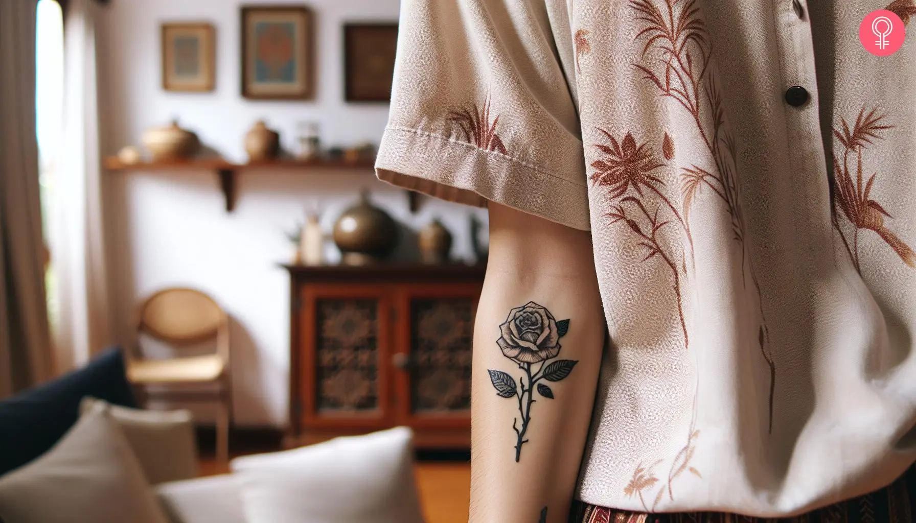 Traditional dead rose tattoo on the forearm of a woman