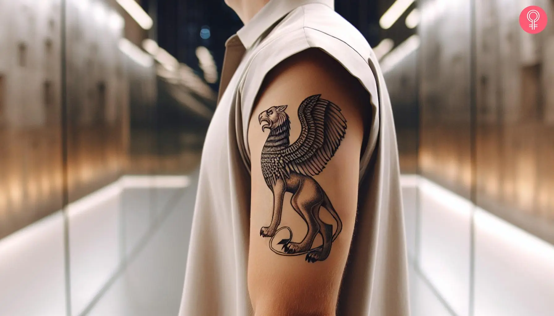 A traditional griffin tattoo on a man’s arm