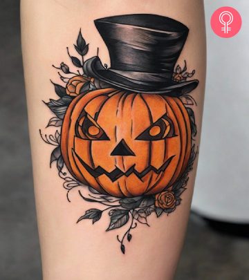 Halloween tattoo on the neck of a woman