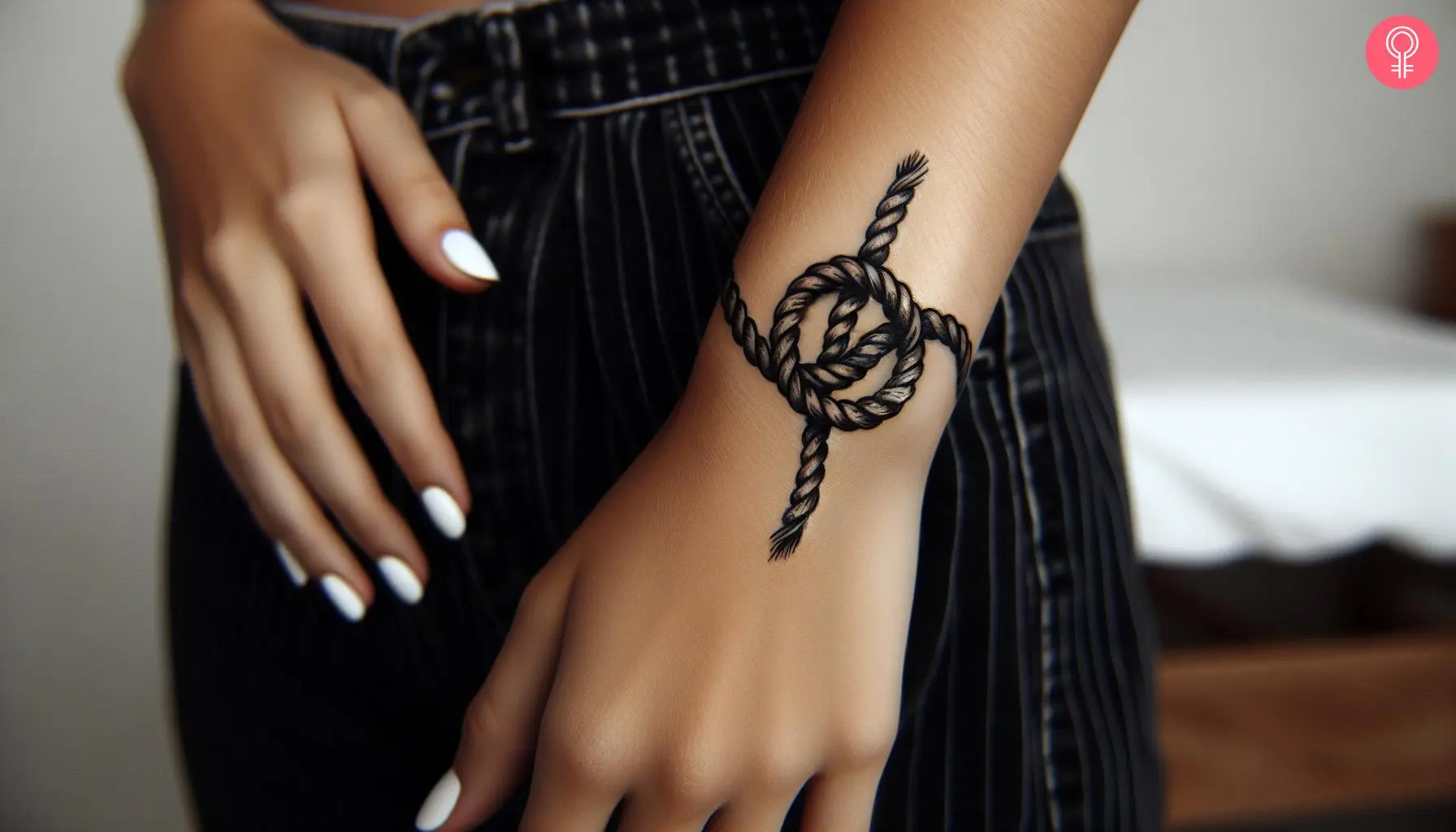 A traditional rope tattoo on a woman’s wrist